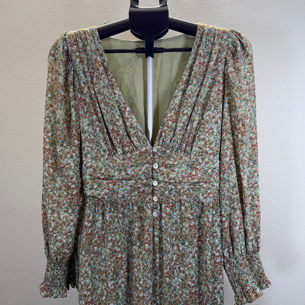 Altar'd State Floral Long Sleeve Dress with Button Detail - Picture 2 of 10